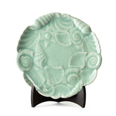Celadon Carved Display Plate Scalloped Design
